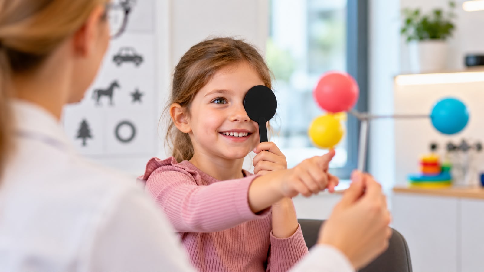 Kind bei einer spielerischen Sehübung